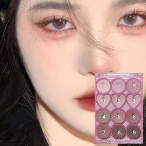 Paleta de Sombras Coreana – 12 Tonos Neutros Rosa y Marrón, Mate & Brillante